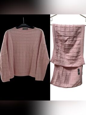 Cozy Grid Knit Scoop Neck Sweater - Dusty Pink